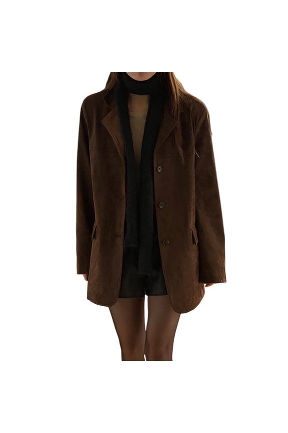 Womens Blazer Jacket,Womens Fall Blazers 2025,Winter for Fashion Outerwear Soft Suede Jacket Classic Retro Style Autumn Coat - Coffee