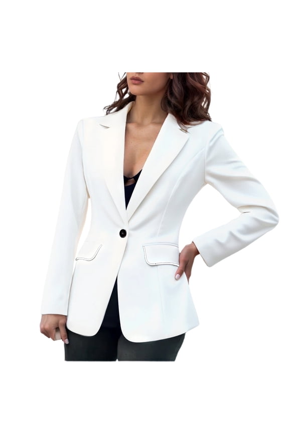 Womens Blazer Jacket,Womens Long Jacket,Slim Fit Tailored for formal Work and Casual Everyday Wear with Elegant Design - White