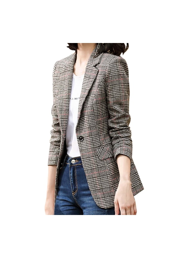 Womens Blazer,Women'S Petite Blazers,Autumn Winter Womens Casual Jacket Outerwear for Daily Wear Comfortable Fit Modern Tailoring Versatile Layering Piece - Grey