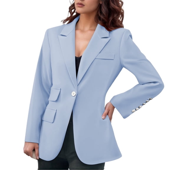 sususu Womens Blazers Casual,Work Clothes for Women 2025,Elegant formal Slim Fit Long Sleeve Business Jacket for Workwear and Career Attire - Blue