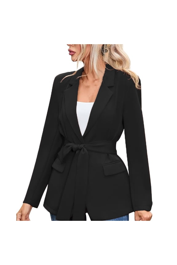 Womens Blazers for Work Casual,Fall Jackets for Women 2025,Elegant Autumn Winter Notch Collar Button Tailored formal Suit Jacket with Pockets - Black