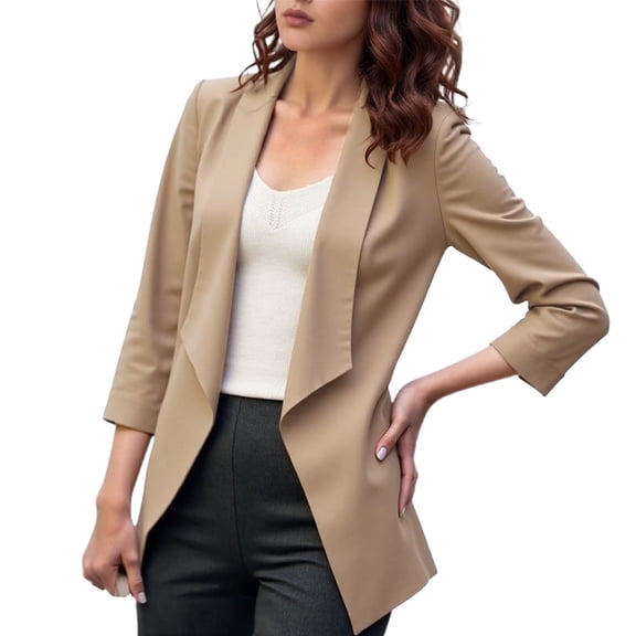 sususu Womens Blazers for Work,Sweater Blazer for Women 2025,Plus Size Lightweight Long Sleeve Open Front Business Casual Jacket for Everyday Wear - Khaki