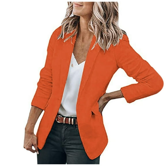sususu Womens Blazers for Work Casual,Business Casual Women,Casual Long Sleeve Notch Lapel Slim Fit Work Jacket Outerwear for Women - Orange