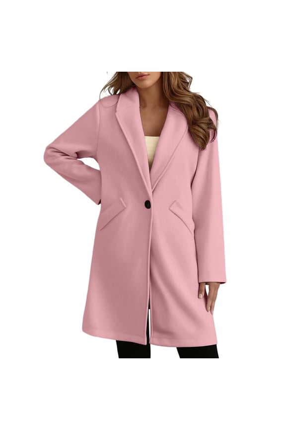 Womens Blazers for Work,Women'S Blazer,Elegant Wool Blend Longline Notch Lapel Tailored formal Coat Jacket Outerwear for Style - Pink