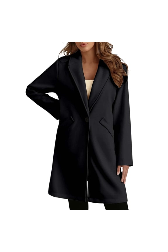 Womens Blazers for Work,Womens Blazers,Elegant Wool Blend Longline Notch Lapel Tailored formal Coat Jacket Outerwear for Style - Black