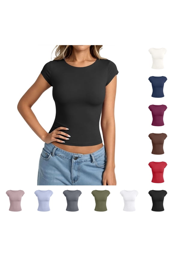 Womens Boat Neck Cap Sleeve T-Shirts Fitted Compression Basic Tops (White,XXL)