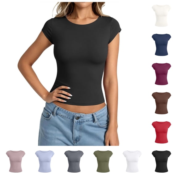 sususu Womens Double Lined Cap Sleeve Tops Cute Boat Neck T Shirts Slim Fitted Going Out Tees Y2k Summer Clothes 2027 (Army Green,S)