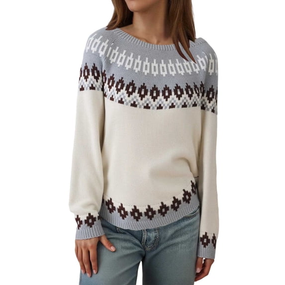 sususu Womens Fair Isle Sweater Casual Knitted Cashmere Sweater Colorful Long Sleeve Crewneck Pullover Jumper Top,A02-Light Blue,XXXXXL