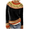 thumbnail image 1 of sususu Womens Fair Isle Sweater Ethnic Argyle Sweaters Retro Lightweight Long Sleeve Neck Pullover Jumper Top,A02-Black,XS, 1 of 4