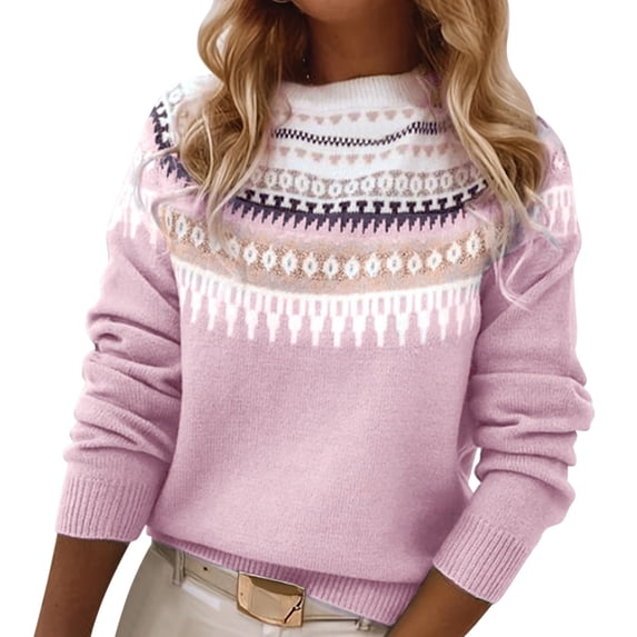 sususu Womens Fair Isle Sweater Oversized Knitted Sweaters Long Sleeve Crew Neck Colorful Pullover Jumper Tops,A04-Red,XXXL