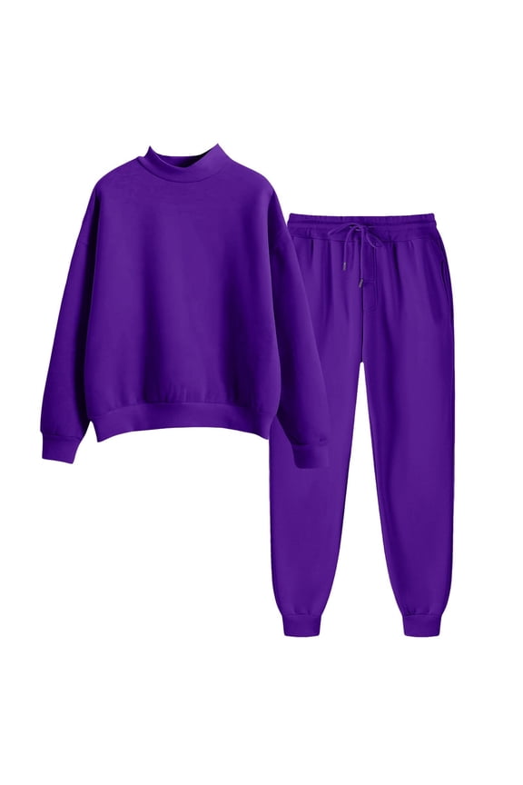 Womens Fall Outfits,Fashion Clothing Stylish Women's Casual Trousers Suit Soft Comfort Two Piece Outfit Drawstring Ankle Streetwear Fall Winter Daily Wear - Purple