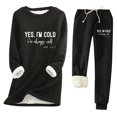 thumbnail image 1 of sususu Womens Fall Outfits,Fashion Clothing Women's Winter Thermal Trousers Suit Lined Printed Pants Set For Cold Weather Comfort And Warmth - Black, 1 of 3