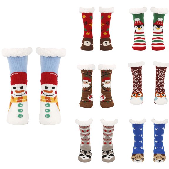 sususu Womens Fuzzy Christmas Socks Crew Cartoon Pattern Warm for Festive Outings and Home Wear Plush Thick Pile for Christmas Morning and Gift Giving