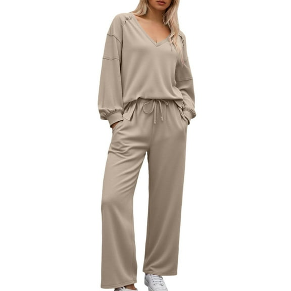 sususu Womens Lounge Set,Matching Set Women's Casual Tracksuit Set Soft Long Sleeve Hooded Top with Jogger Pants Athletic Loungewear for Everyday Wear in Cool Weather - Khaki