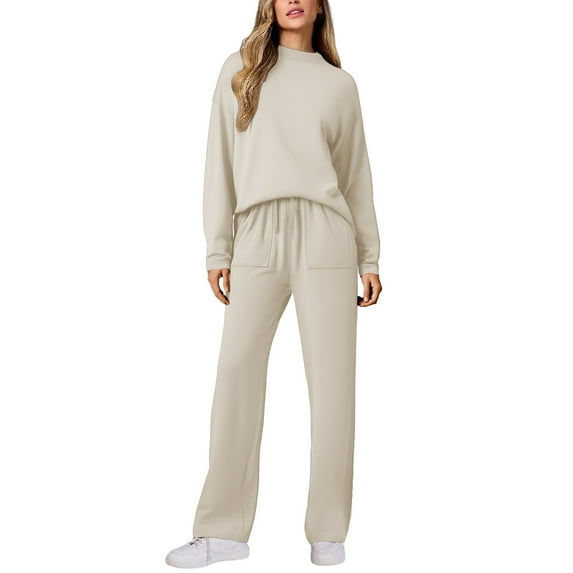 sususu Womens Loungewear Set,Sets for Women Women's Casual Solid Color Trousers Suit Featuring Pocket Drawstring Top Comfortable Everyday Wear Outfit Stylish Design - White