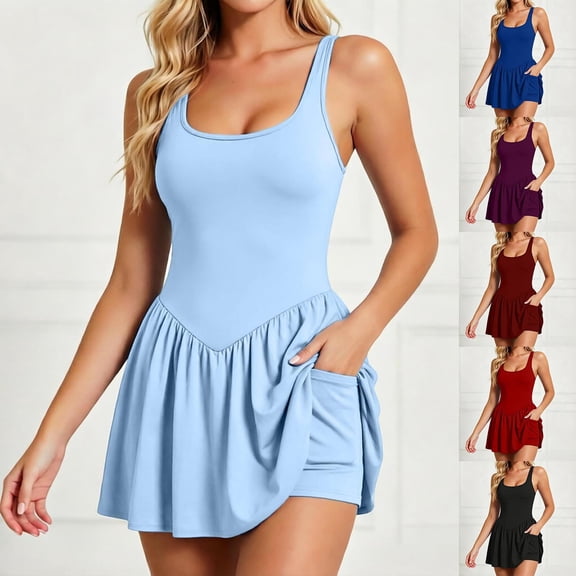 sususu Womens Rompers Summer Sleeveless Tank Tops One Piece Playsuits Short Flowy Beach Jumpsuit with Pockets (RD2,S)