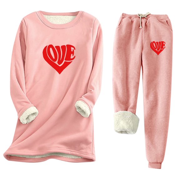 sususu Womens Sets,Fall Outfits Women's Winter Thermal Trousers Suit Lined Print Pants Set For Cold Weather Comfort And Warmth - Pink