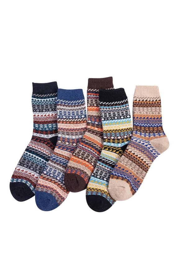 Womens Slouch Socks,Knit Mid Calf Socks Retro Double Layer Winter Warm Thick Thermal Crew Socks Breathable Comfortable Colorful Stripe Pattern for Daily Outdoor Hiking Casual Wear