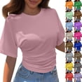 thumbnail image 1 of sususu Womens Summer Wrap Tops Casual Short Sleeve Cinched Waist T Shirts Trendy Boat Neck Blouse (Blue,XL), 1 of 5