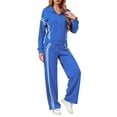 thumbnail image 1 of sususu Womens Sweat Set,Fall Outfits Stylish Women's Two Piece Tracksuit Set Comfortable Zip Up Jacket And Wide Leg Jogger Pants With Contrast Stripes Design For Everyday Wear - Blue, 1 of 8