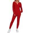 thumbnail image 1 of sususu Womens Sweat Set,Sweat Set Women's Knit Trousers Suit V Neck Long Sleeve Loose Fit Comfortable Daily Wear Outfit For Autumn Winter Season - Red, 1 of 6