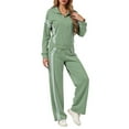 thumbnail image 1 of sususu Womens Sweatsuits 2 Piece Set,Fashion Clothing Two Piece Tracksuit Set Comfortable Zip Up Jacket And Wide Leg Jogger Pants With Contrast Stripes Design For Everyday Wear - Green, 1 of 8
