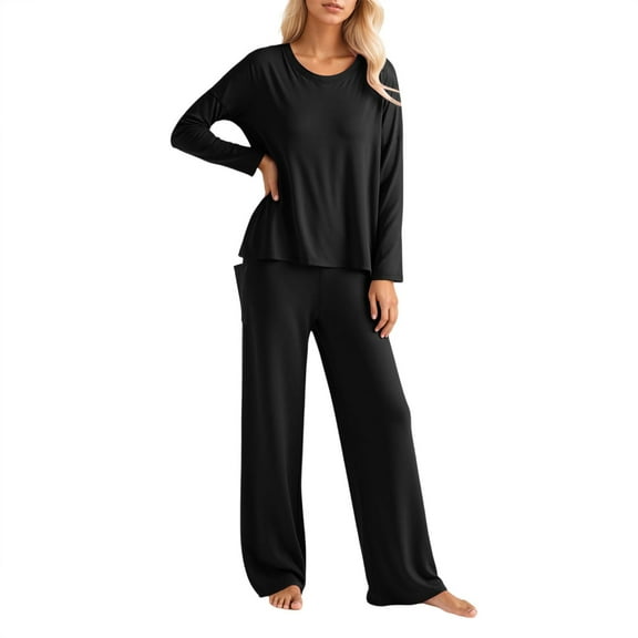 sususu Womens Sweatsuits 2 Piece Set,Fashion Clothing Women's Casual Loungewear Two Piece Outfit Soft Comfortable Trousers Suit With Loose Fit Top And Pants For Everyday Wear - Black