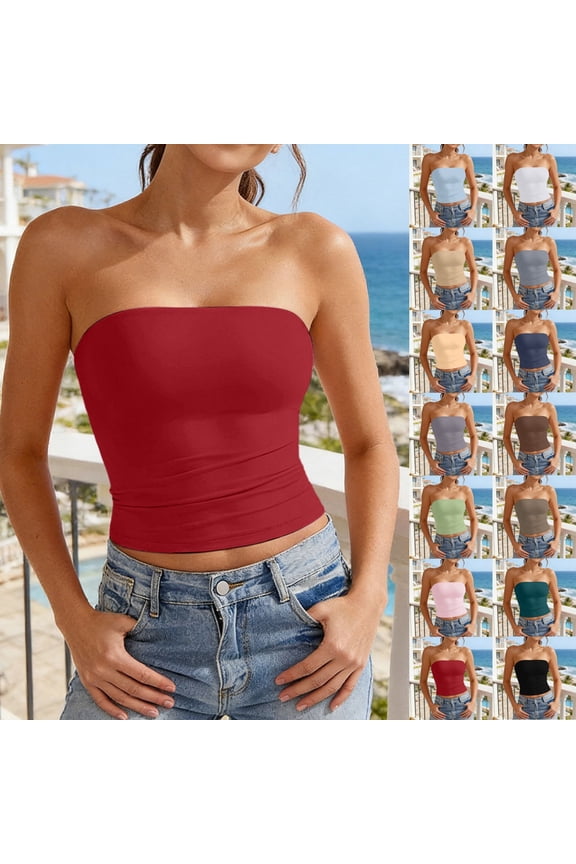 Womens Tube Tops Strapless Crop Tops Basic Backless Sleeveless Going Out 2032 Spring Outfits Summer Clothes Black M