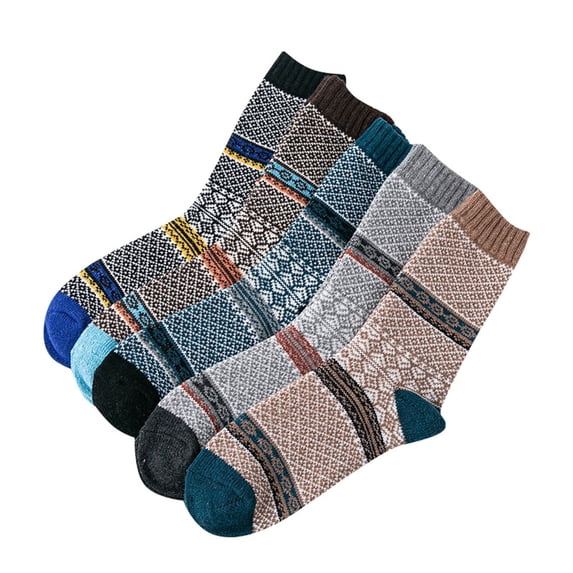 sususu Womens Winter Socks,Knit Mid Calf Socks Retro Double Layer Winter Warm Thick Thermal Crew Socks Breathable Comfortable Colorful Stripe Pattern for Daily Outdoor Hiking Casual Wear