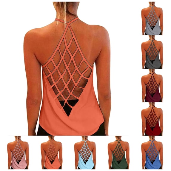 sususu Work Out Tank Tops for Women Sleeveless Athletic Tank Tops Open Back Undershirt Yoga Workout Casual Athletic Breathable Tee Orange S