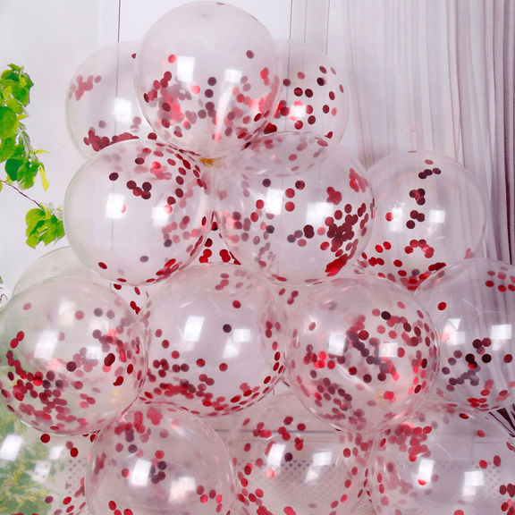 suxuMhao 12 Inch Glitter Balloons 100Pcs Clear Latex Balloons for Wedding Decor, Birthday Party, Outdoor Party, Round Inflatable Balloons for Arch Kit & Event Decoration, Red