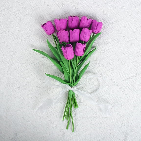 suxuMhao 12Pcs Purple Real Touch Tulips 13 Inches Artificial Tulips Bouquet Faux PU Tulip Flowers Spring Decoration for Living Room Home Wedding Party Table Decor, Style 1