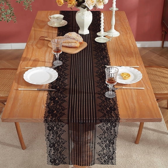 suxuMhao 2-Pc 15.8102 In Black Lace Table Runner , HollowOut Romantic Decor Table Linen, Table Top Decor for Dining Table, Chair, Coffee Table, Vintage Style Home Kitchen Dining Room Table Decor