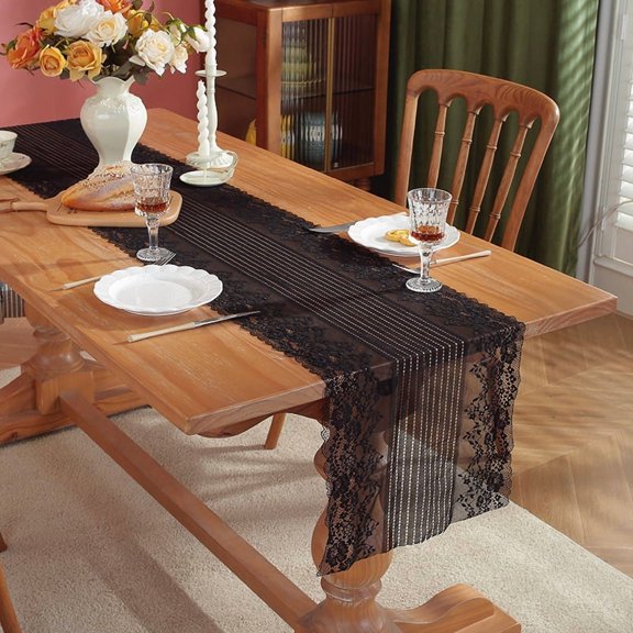 suxuMhao 2-Pc 15.879 In Black Lace Table Runner , HollowOut Romantic Decor Table Linen, Table Top Decor for Dining Table, Chair, Coffee Table, Vintage Style Home Kitchen Dining Room Table Decor