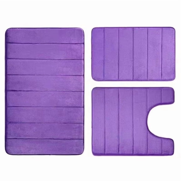 suxuMhao 3 Piece Bathroom Rugs Set, Coral Fleece Absorbent Bath Mat, Shower Rug Include U-Shaped 1620IN & Rectangular 31.520IN/1623.6IN, Purple Bathroom Floor Mats for Bathroom Decoration