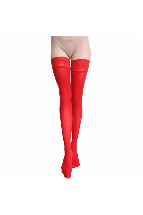 80D Opaque Nylon Sheer Stockings, Over-the-knee Thigh-high Hold-up Lace Thigh Socks, Soft Stretch Design, Red, One Size 21.6IN, 2 PairsSuitable for spring, summer & fall seasons