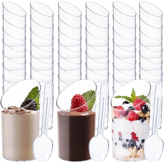 suxuMhao Angled Rim Plastic Cups 3oz 50 Pcs, 1.573.27IN Clean Disposable Drinkware, Angled Rim Mousse Cups Dessert Cups Cake Cups Plastic Party Cups for Weddings Caterings Gatherings