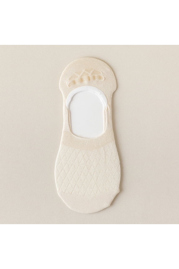 Argyle Pattern Style No-Show Socks, Footie Socks Invisible Liner Socks Low-Cut Socks With Silicone, Summer Thin & Breathable, Beige, One Size Fits Most, 5 Pairs Comfortable Daily Wear