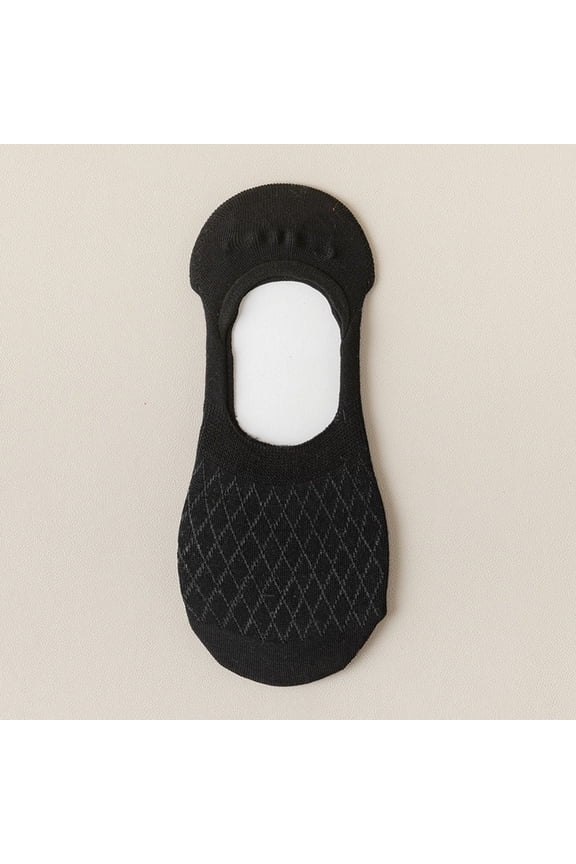 Argyle Pattern Style No-Show Socks, Footie Socks Invisible Liner Socks Low-Cut Socks With Silicone, Summer Thin & Breathable, Black, One Size Fits Most, 5 Pairs Comfortable Daily Wear