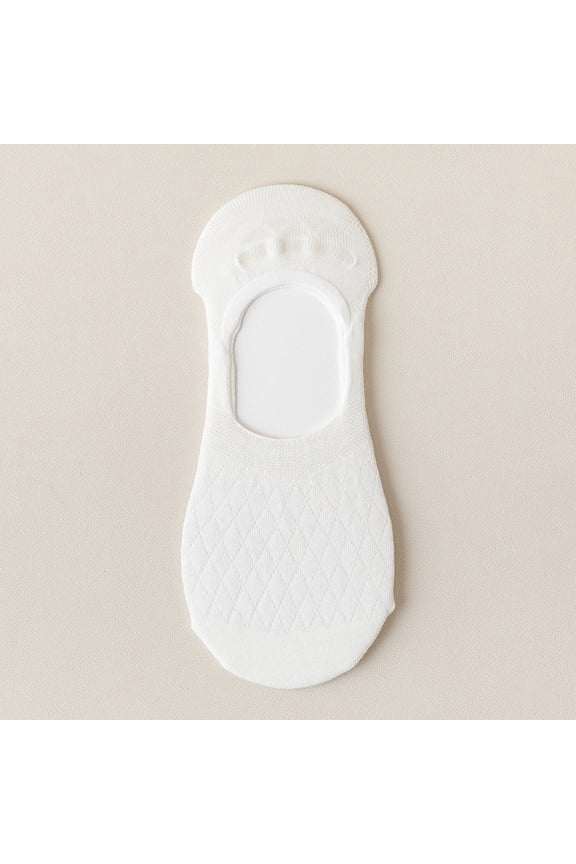 Argyle Pattern Style No-Show Socks, Footie Socks Invisible Liner Socks Low-Cut Socks With Silicone, Summer Thin & Breathable, White, One Size Fits Most, 5 Pairs Comfortable Daily Wear