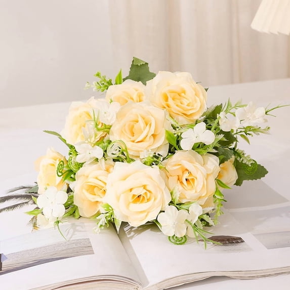 suxuMhao Artificial Flowers, 1 Piece Combination Fake Flowers (30×18cm, Light Yellow) - Ideal Plastic Flowers/Fake Flowers for Outdoors & Indoors, Perfect for Wedding, Photography, Home Decoration
