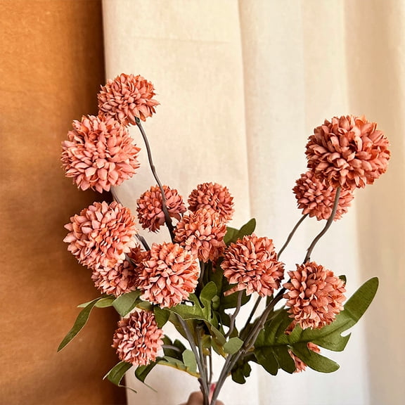 suxuMhao Artificial Flowers-5 Pcs 20IN Orange Red Artificial Ball Mums,Mums Artificial Flowers for Outdoors/Indoors,Fake Mum Flowers,Artificial Fall Flowers for Home Garden Patio Balcony Decor