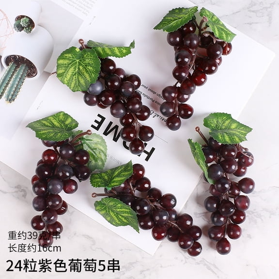 suxuMhao Artificial Grapes,5 Packs 6.3 IN Simulation Fruit,24-Grapes Bunch Fake Fruits,Faux Fruit for Home Decor,Artificial Fruits & Vegetables Decor Fruit for Holiday & Retail Display, Purple