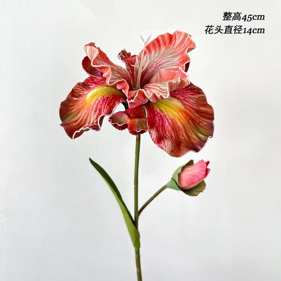 suxuMhao Artificial Iris Flowers, 5 Pcs 18IN Red Orange Fake Silk Flowers With Lifelike Petals, Realistic Decorative Iris Flowers Indoor, UV Resistant Long-Lasting Artificial Flowers for Decor