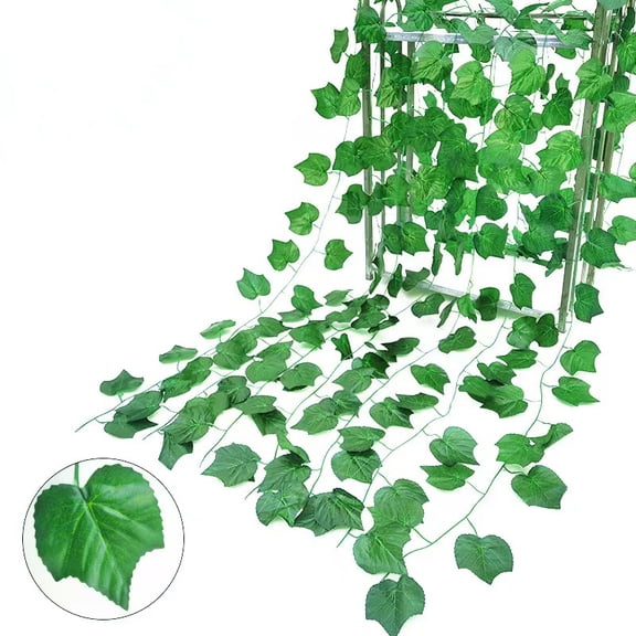 suxuMhao Artificial Plants, Artificial Ivy Garland Fake Ivy Vines Faux Hanging Plants Vines with 36 Artificial Grape Vine Leaves, 2.5yd Each, 2 Pieces, Green, Perfect for Wall Decor and Home Decor