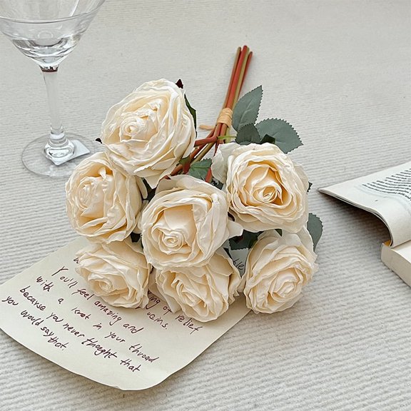 suxuMhao Artificial Roses, 17in Fake Roses - White,2 Bouquets Artificial Flowers, Plastic Rose for Home/Wedding/Party Decor, White Roses Artificial Flowers Long-Lasting Fake Roses