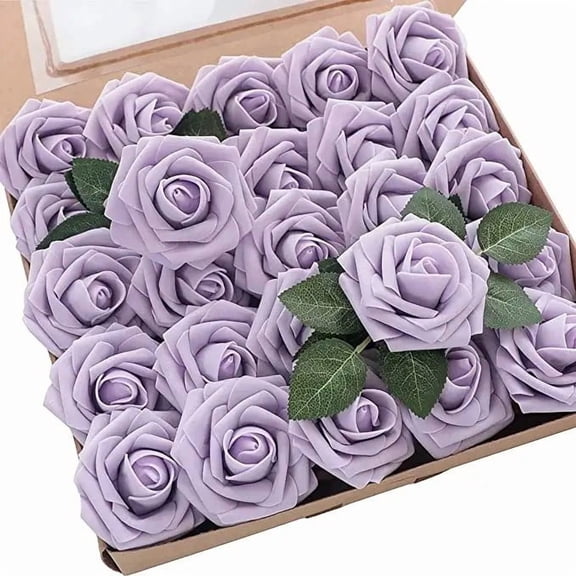 suxuMhao Artificial Roses, Light Purple Lifelike Fake Roses Bulk 50pcs (2 Boxes), Faux Realistic Simulated Permanent Roses for Home Wedding Decor, Long-Lasting Artificial Flowers, 10.8*9.8*2in