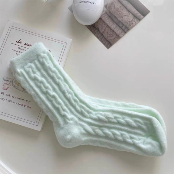 suxuMhao Athletic Socks - 5 Pairs,One Size Fits Most, Green,Ideal as Autumn Socks, Mid Socks,Casual Socks, Winter Socks,Fluffy Socks & Thick Socks,Warm Polyester-Cotton Blend,Soft for Daily Wear