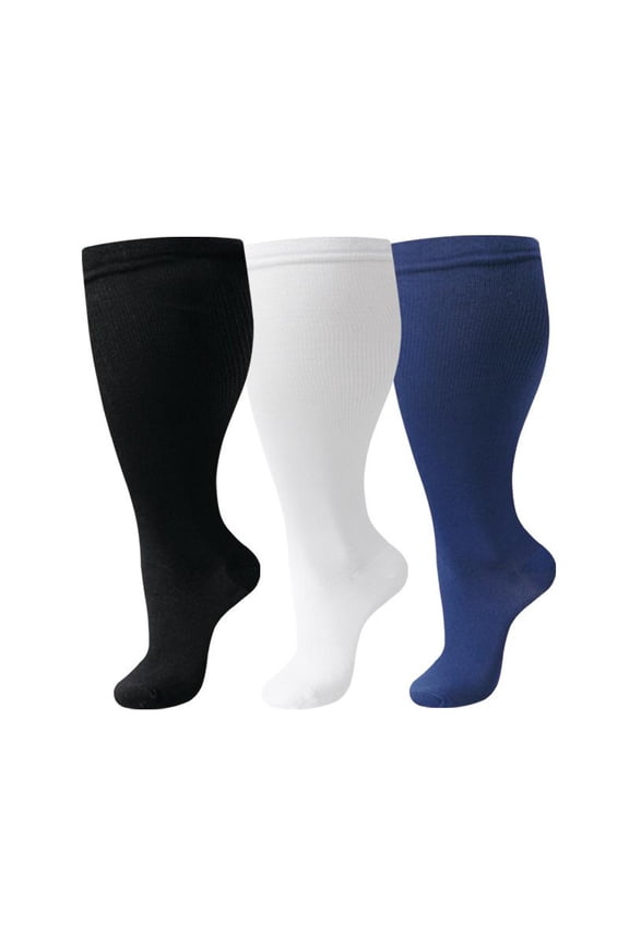 Athletic Socks - Large Socks, Large Size Oversized Socks, Knee High Calf Socks for Daily & Sports Wear, 4XL Size , 3 Pairs, Black & White & Dark Blue, Premium Comfort Socks