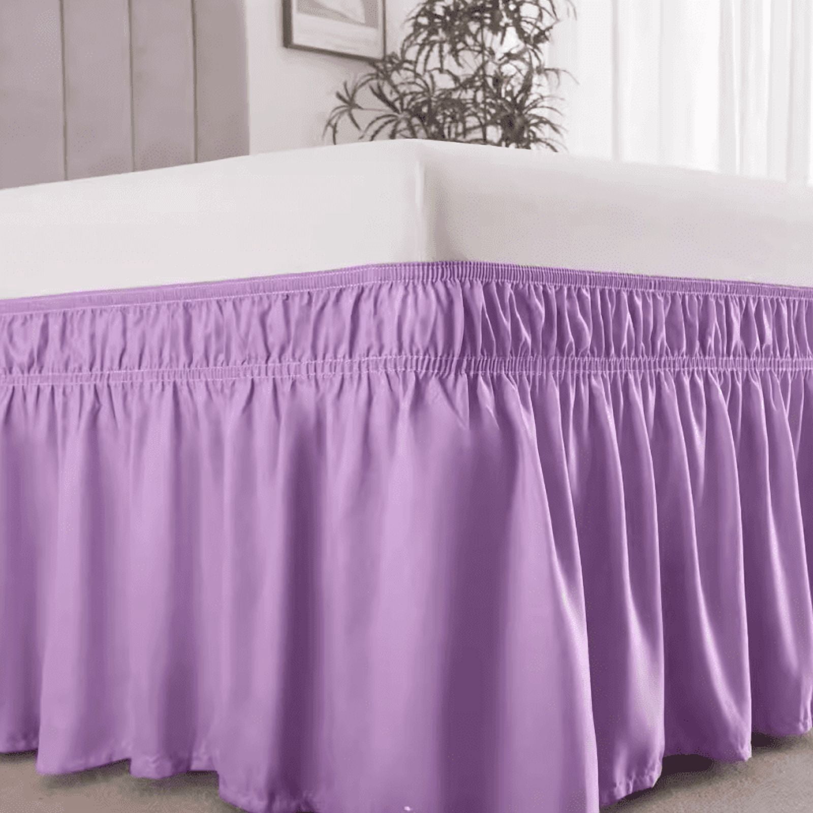 suxuMhao Bed Skirt Queen Size, 60*80+18inch Elastic Wrap Around Bed Skirt, Solid Color Easy Fit Dust Ruffle, Soft Microfiber & Polyester Bed Skirt, Machine Washable, 1 Piece Light Purple